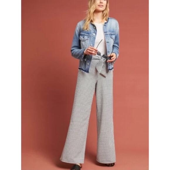 Anthropologie Maeve Charlemagne Gingham print Wide Leg pants - Picture 1 of 4